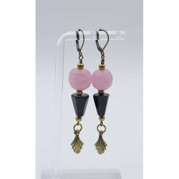 Art Deco Pink and Black Earrings