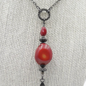 Boho Red Coral and Gunmetal Necklace 43 1