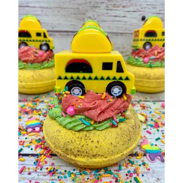 taco truck bath bom with toy and solid frosting